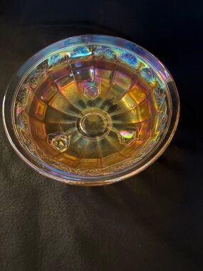 Carnival Glass Iridescent Glass Decorative Bowl - Gold-Tone Accent